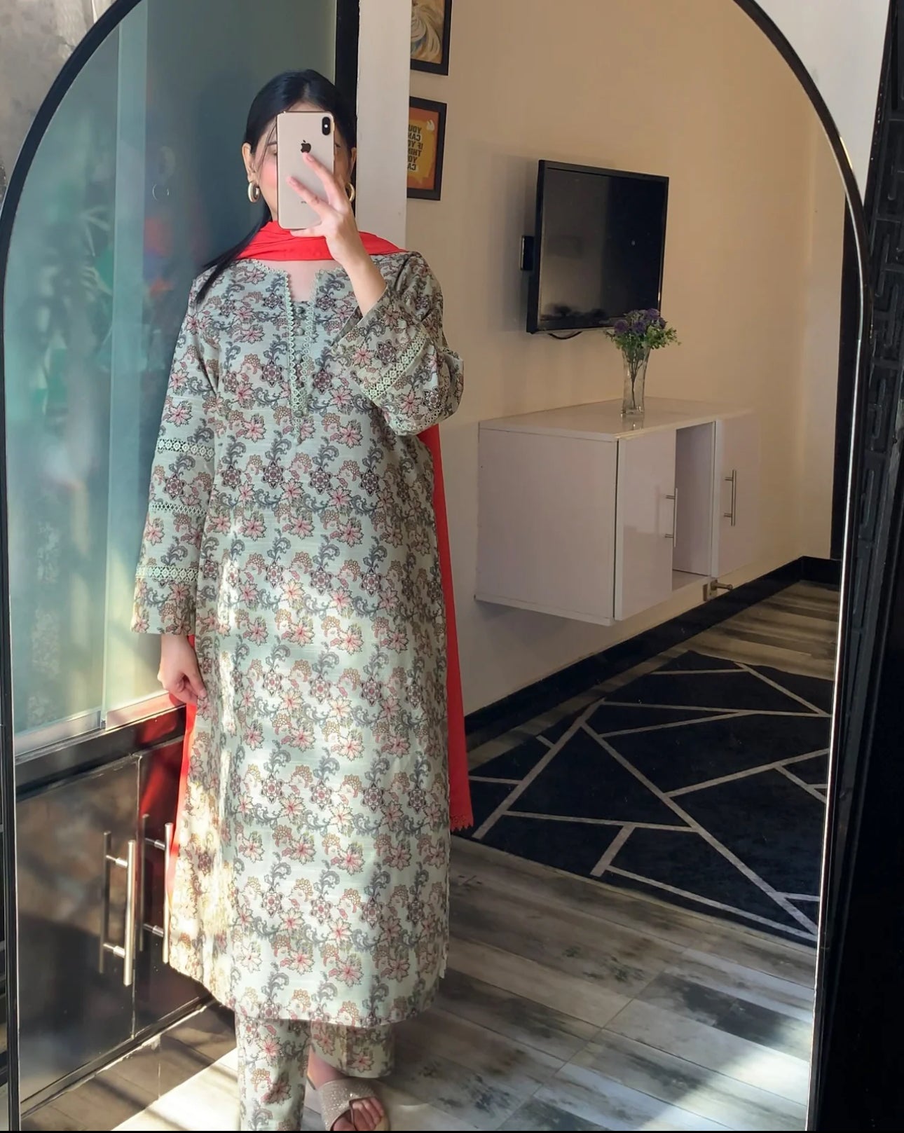 Cultural Fusion Khaddar Printed Smoke Green Dress