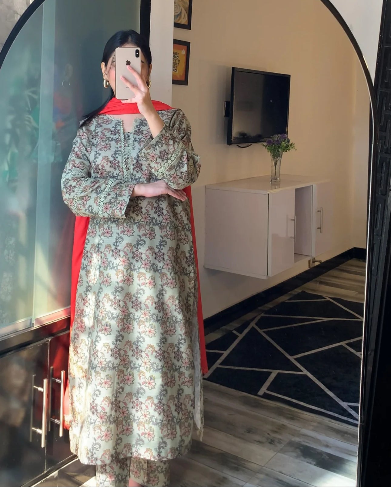Cultural Fusion Khaddar Printed Smoke Green Dress