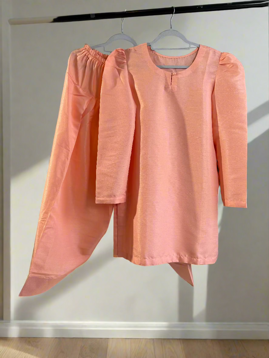 Farshi Shalwar Outfit in Winter Raw Silk Peach