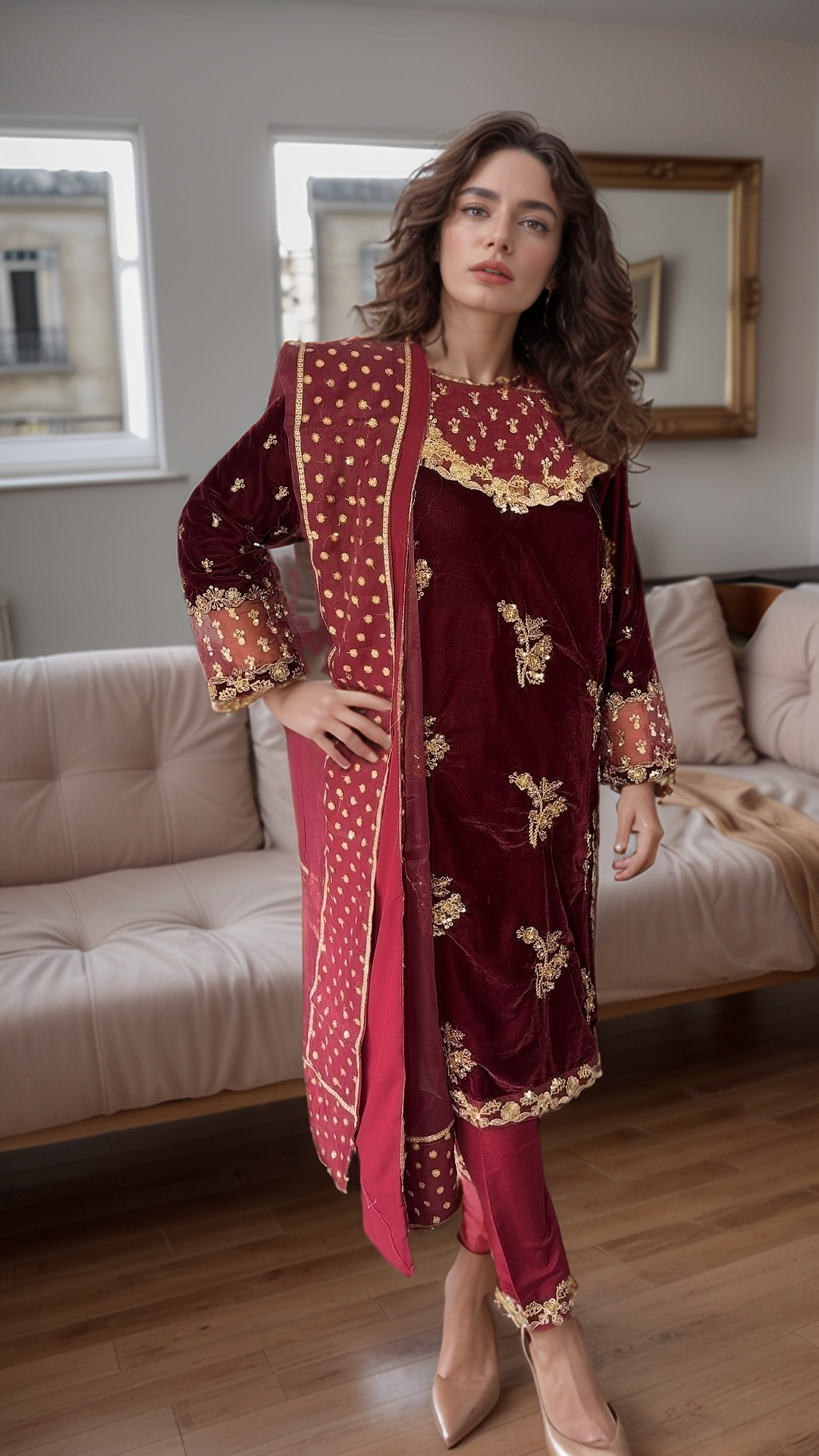 Velvet Outfit Maroon