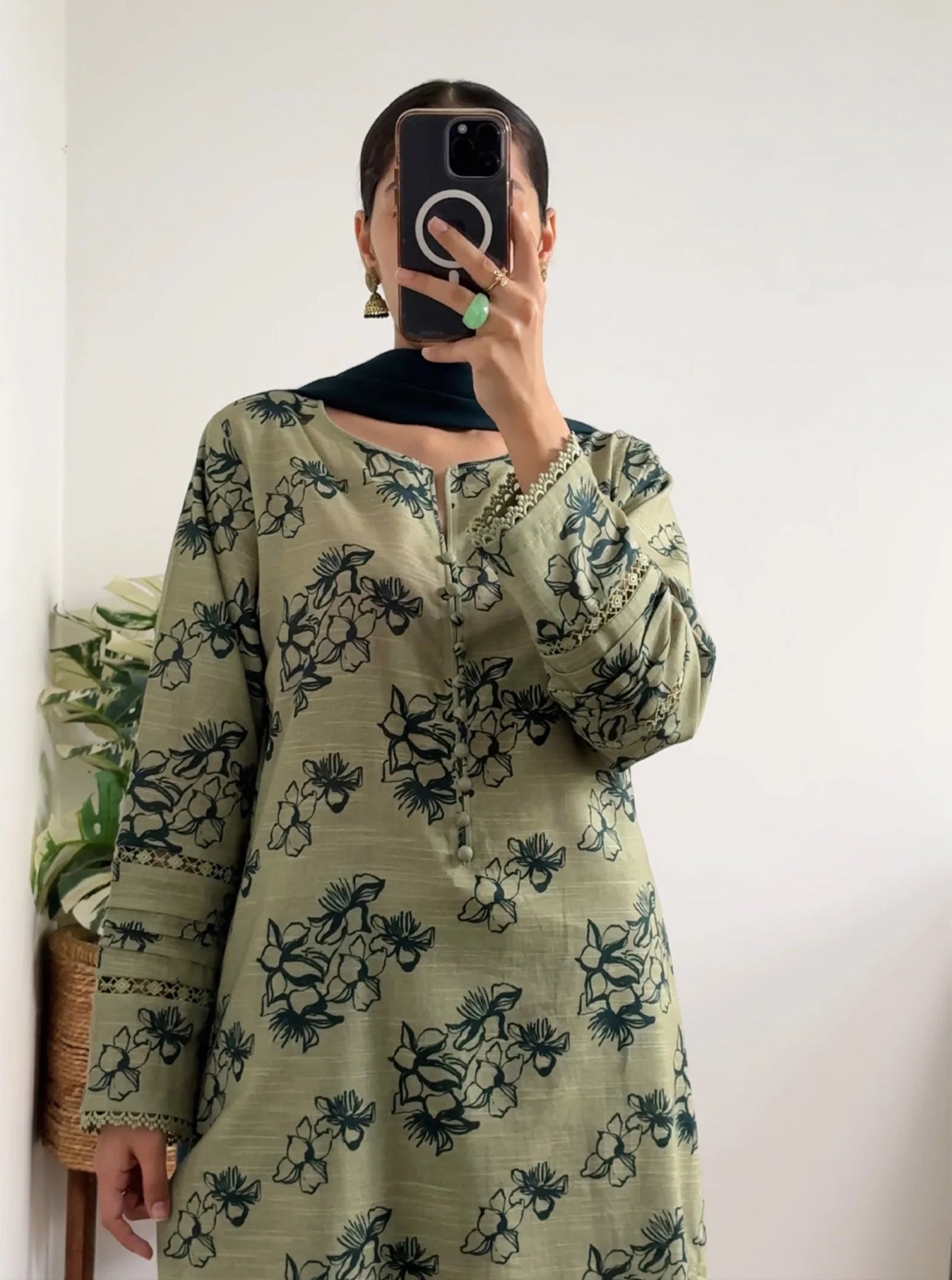 Cultural Fusion 3Pc Dobby Khaddar Printed Pistachio Green Dress