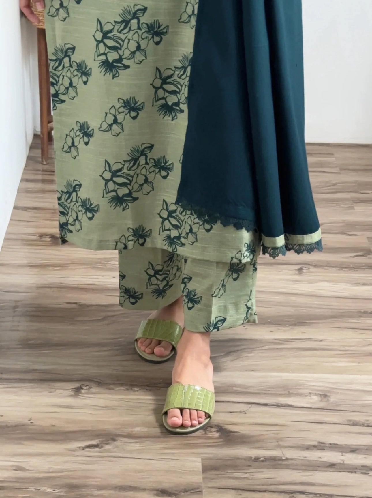 Cultural Fusion 3Pc Dobby Khaddar Printed Pistachio Green Dress