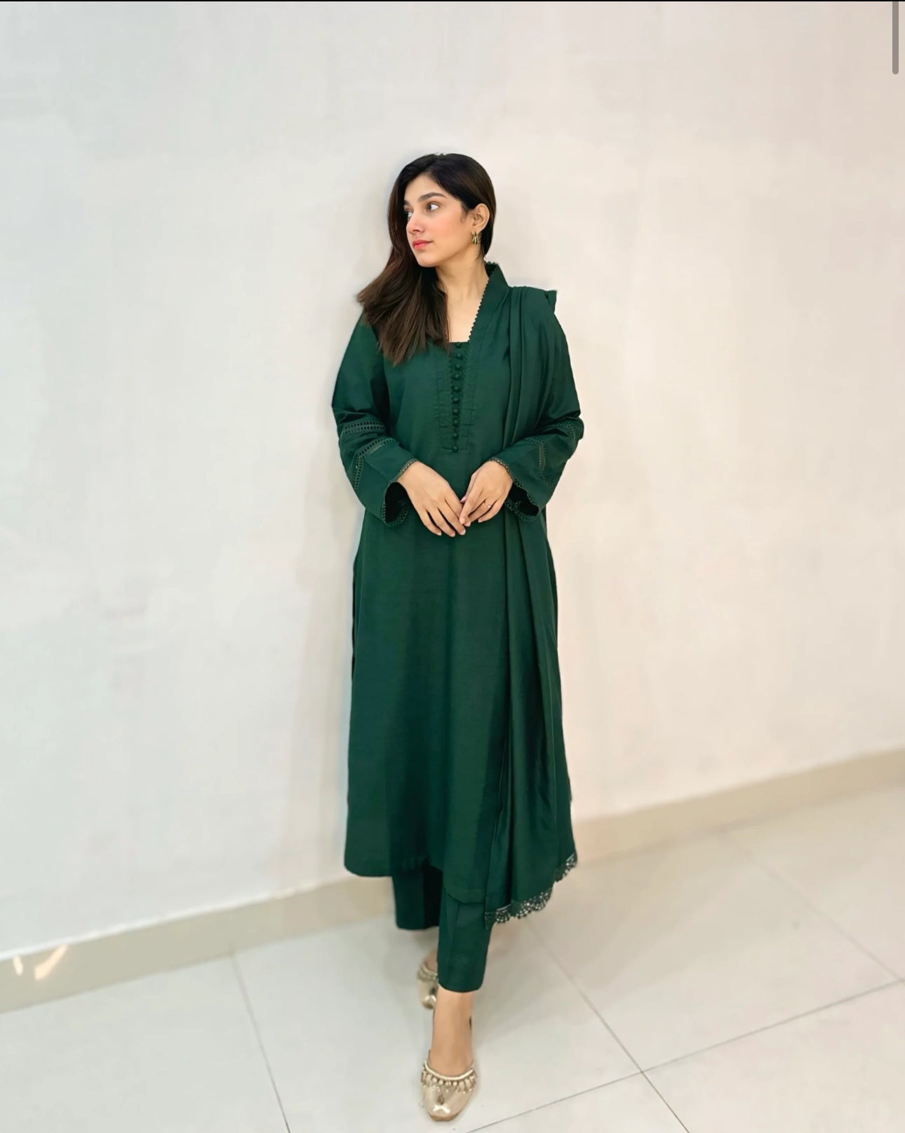 Cultural Fusion 3pc Slub Khaddar Dark Green Dress