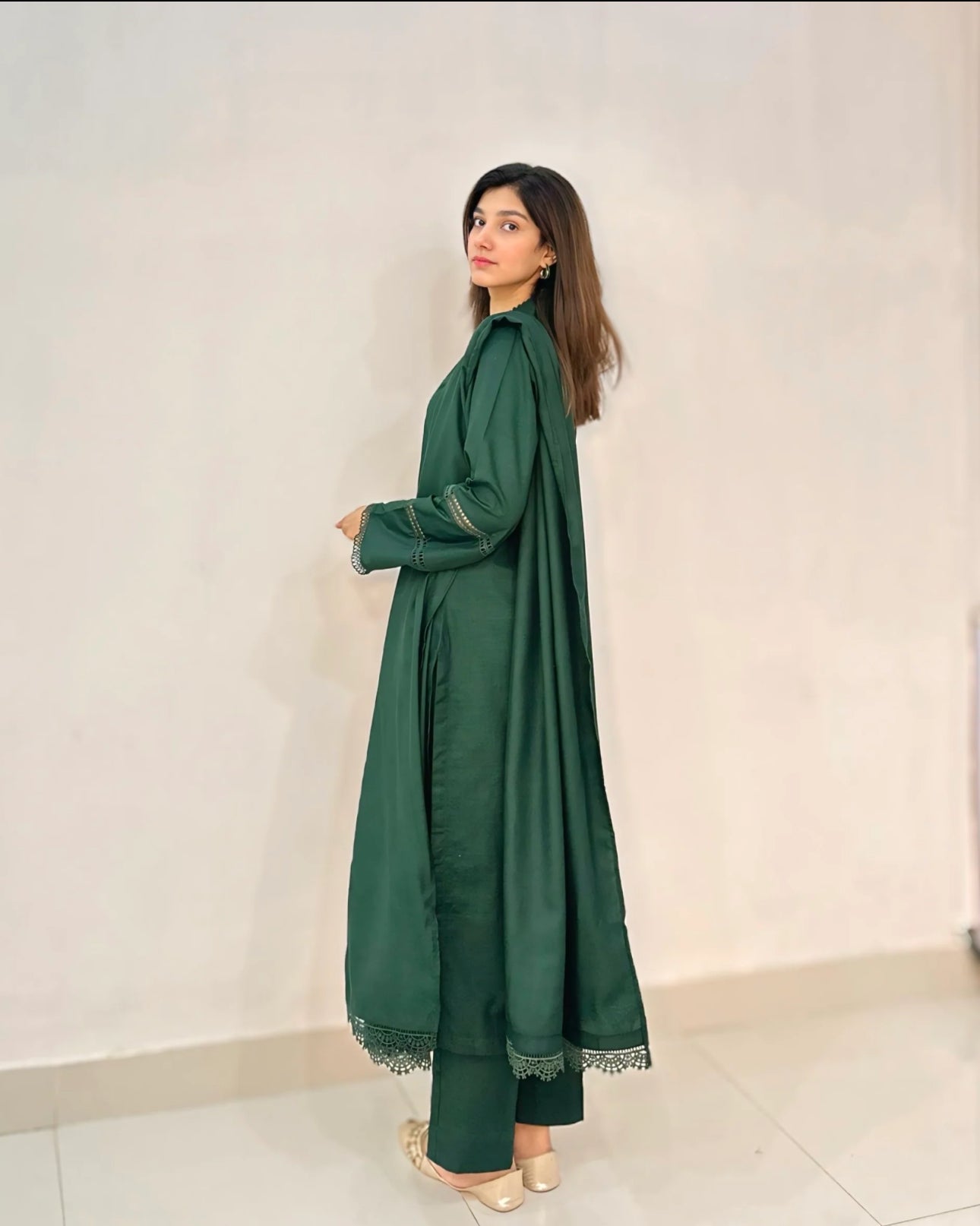 Cultural Fusion 3pc Slub Khaddar Dark Green Dress