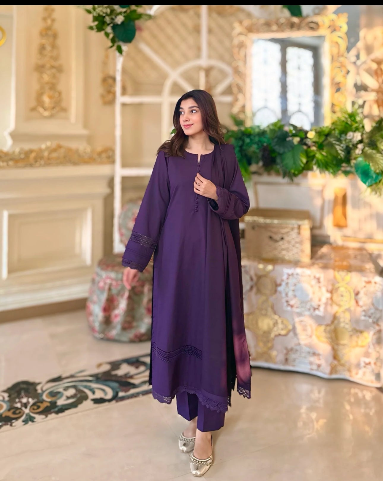 Cultural Fusion 3pc Slub Khaddar Purple Dress