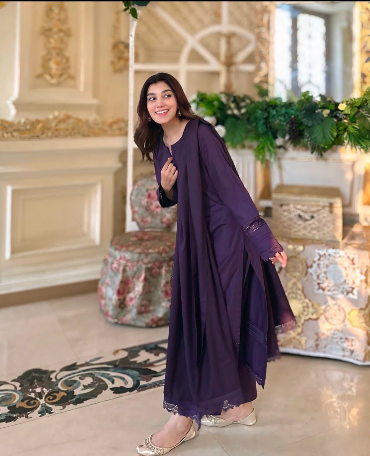 Cultural Fusion 3pc Slub Khaddar Purple Dress