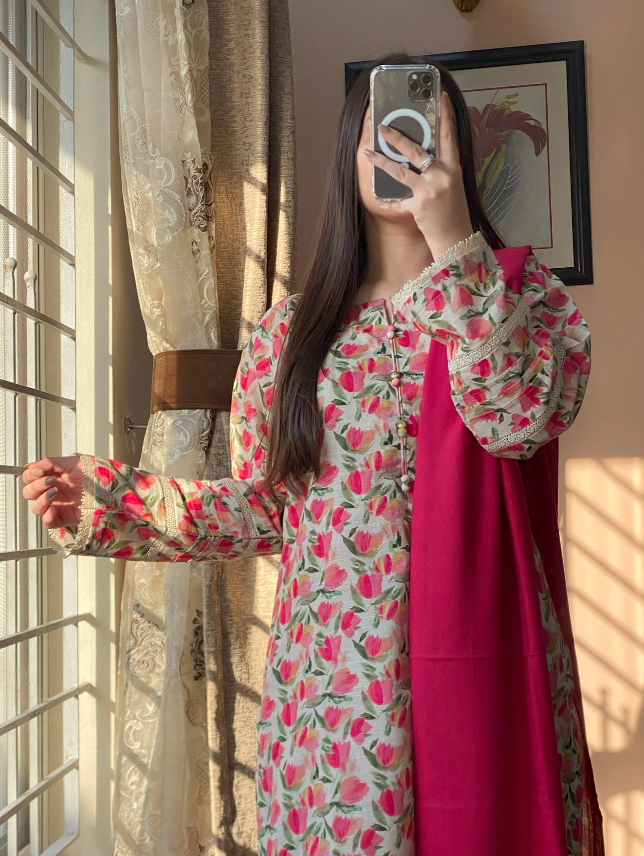 Cultural Fusion 3Pc Khaddar Printed Peach  Floral Dress