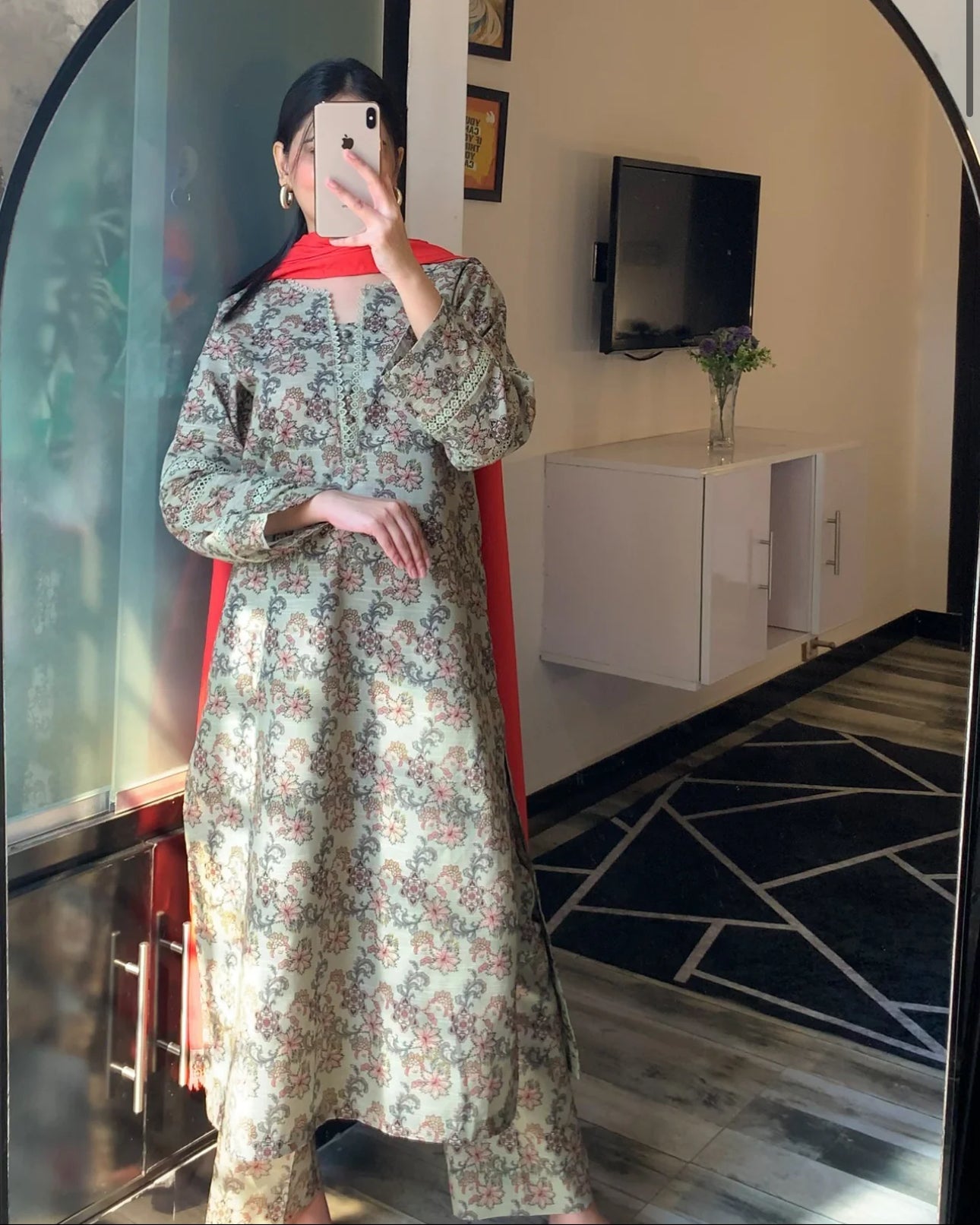 Cultural Fusion Khaddar Printed Smoke Green Dress